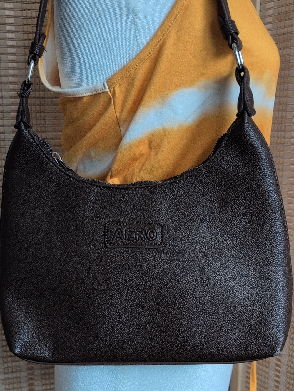 Aeropostale Pebbled Brown Shoulder Bag With Silver Hardware